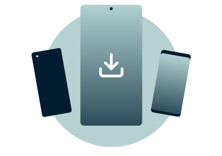 הורידו את אפליקציית ExpressVPN ל-Android. מכשירי Android עם סימן הורדה.