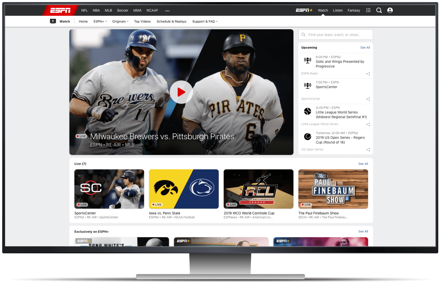 Página inicial da ESPN em uma tela de desktop.