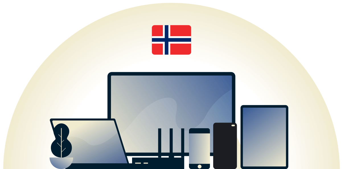 VPN de Noruega protegiendo a una variedad de dispositivos.